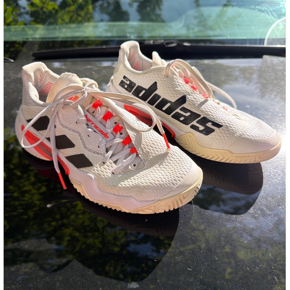 Adidas Barricade Tennis Shoes White Black Solar Red H67701 Womens 6.5